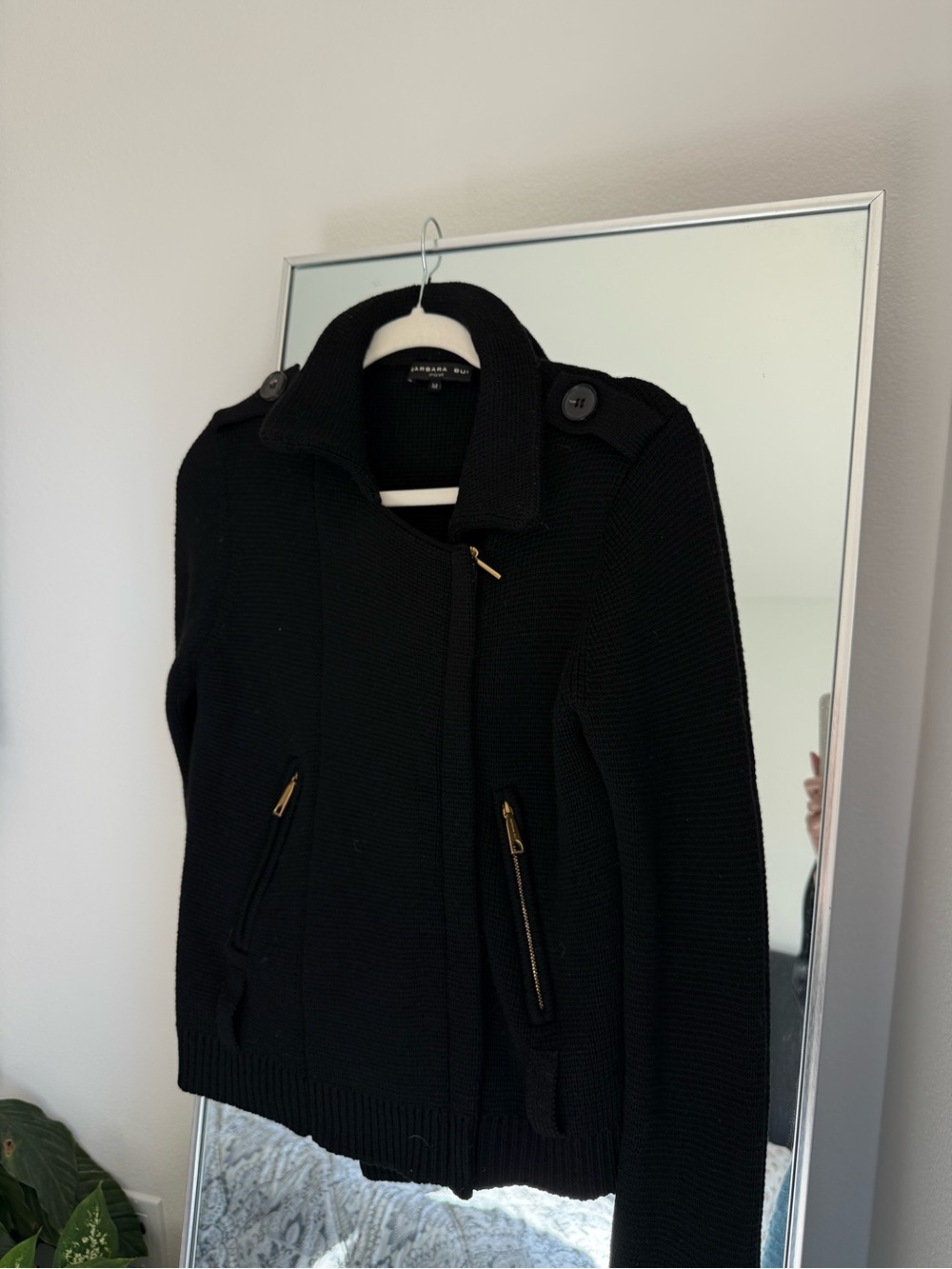 Barbara Bui Tricot Black Knit Zip Jacket Cardigan Military Style Sz M
